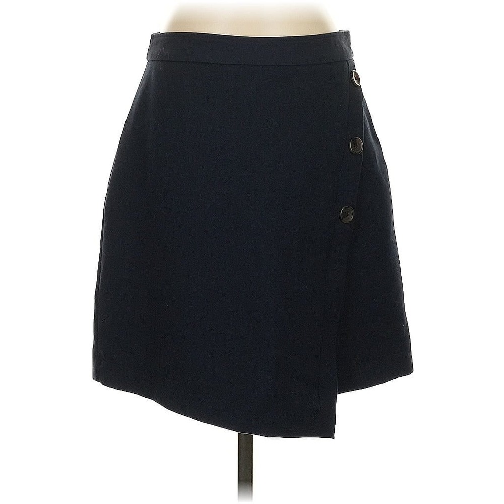 Banana Republic Skirt Womens 6 Black Mini Faux Wrap Asymmetrical Button Detail - Picture 4 of 12